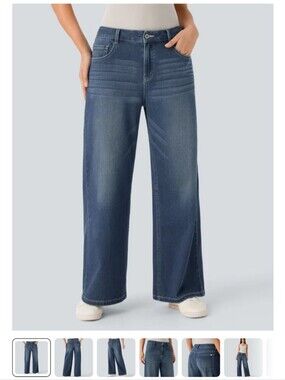 Halara Wide Leg Women’s Jeans - Low Rise Zipper Pockets Washed XS Petite